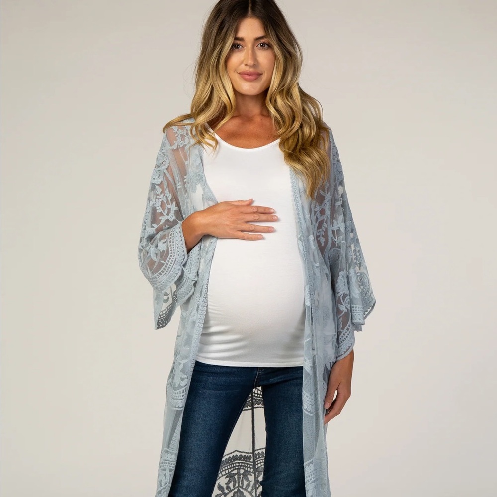 Light Blue Mesh Lace Maternity Cover Up M/L